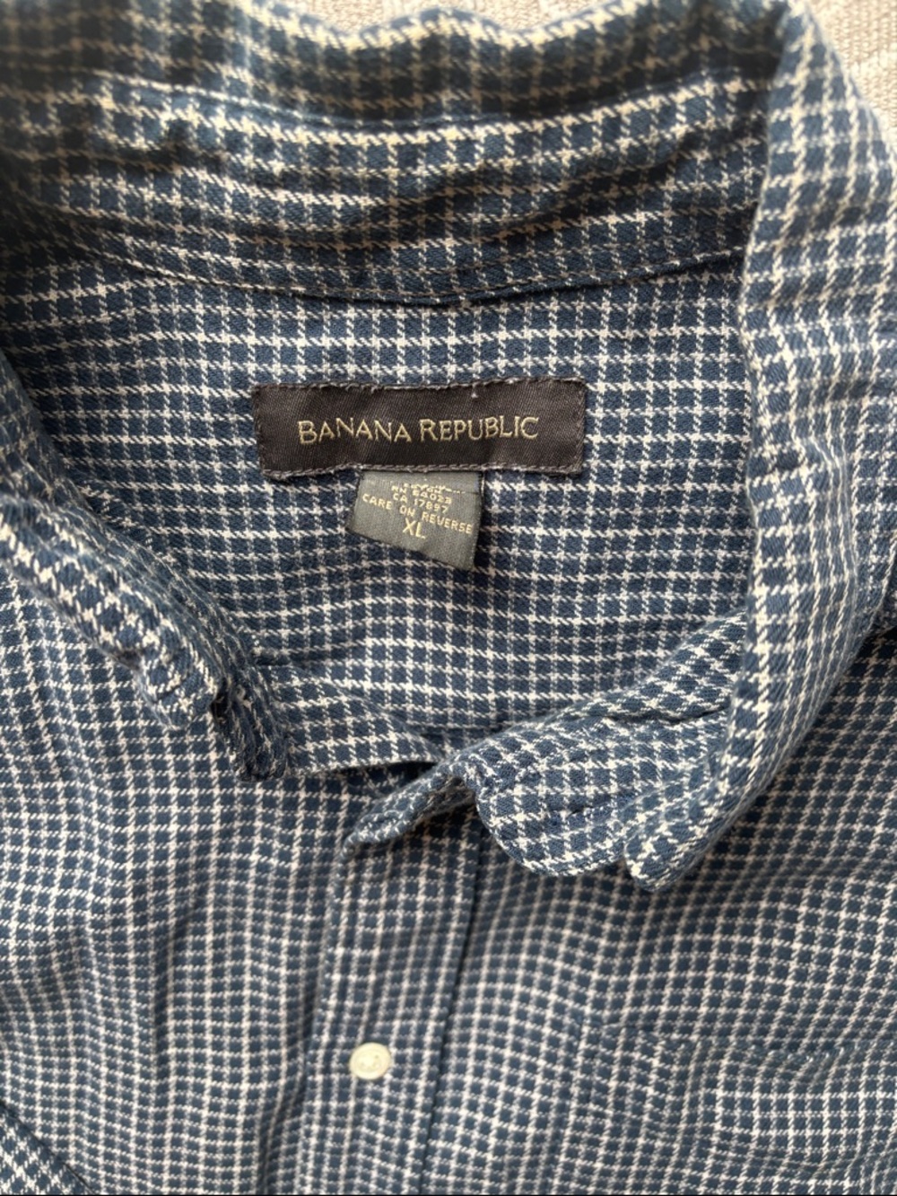 Banana Republic Navy and White Micro-Check Button-Down Shirt